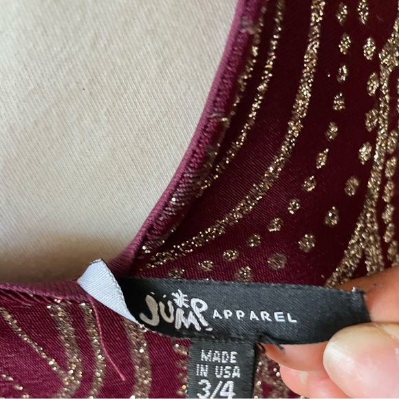 Red Burgundy and Gold Glitter Mermaid Dress Open Back - Picture 7 of 7